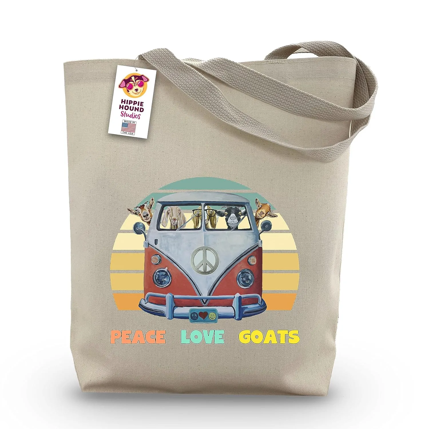 Peace Love Goats Tote Bag - Gifts For Mom - Goat Lover Gift - Goat Gifts For Women -Handmade Totes - Goat Canvas Totes - Cute Goat Reusable Shopping Bag - Grocery Bag - Handbag - Beach Bag
