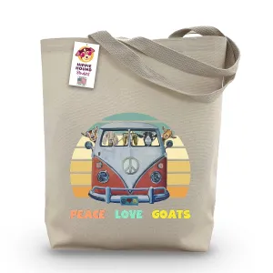 Peace Love Goats Tote Bag - Gifts For Mom - Goat Lover Gift - Goat Gifts For Women -Handmade Totes - Goat Canvas Totes - Cute Goat Reusable Shopping Bag - Grocery Bag - Handbag - Beach Bag