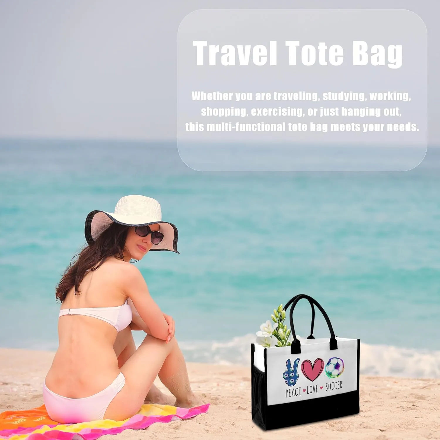 Peace Love Softball Tote Bag with Pockets for Women - A01-A08