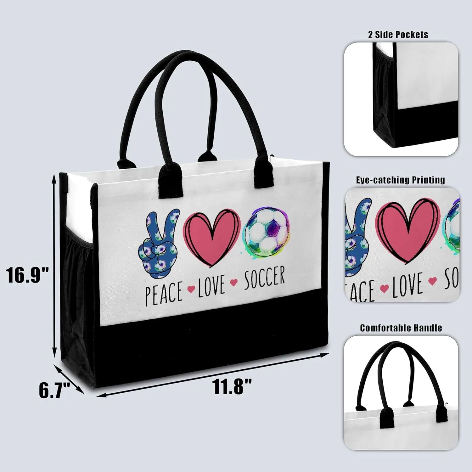 Peace Love Softball Tote Bag with Pockets for Women - A01-A08