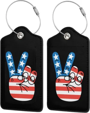 Peace Sign America Luggage Tags for Travel, Stainless Steel & Leather, Personalized Engraved, Durable Bag Tags 1