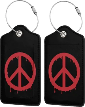 Peace Sign Graffiti Luggage Tags for Travel, Stainless Steel & Leather, Personalized Engraved, Durable Bag Tags 2 PCS