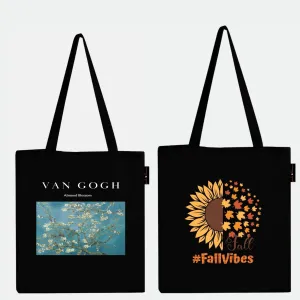 Peach Blossom Women's Cotton Printed Tote Bag With Zipper and Pouch | Pack Of 2 Combo