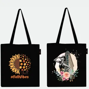 Peach Blossom Women's Cotton Printed Tote Bag With Zipper and Pouch | Pack Of 2 Combo