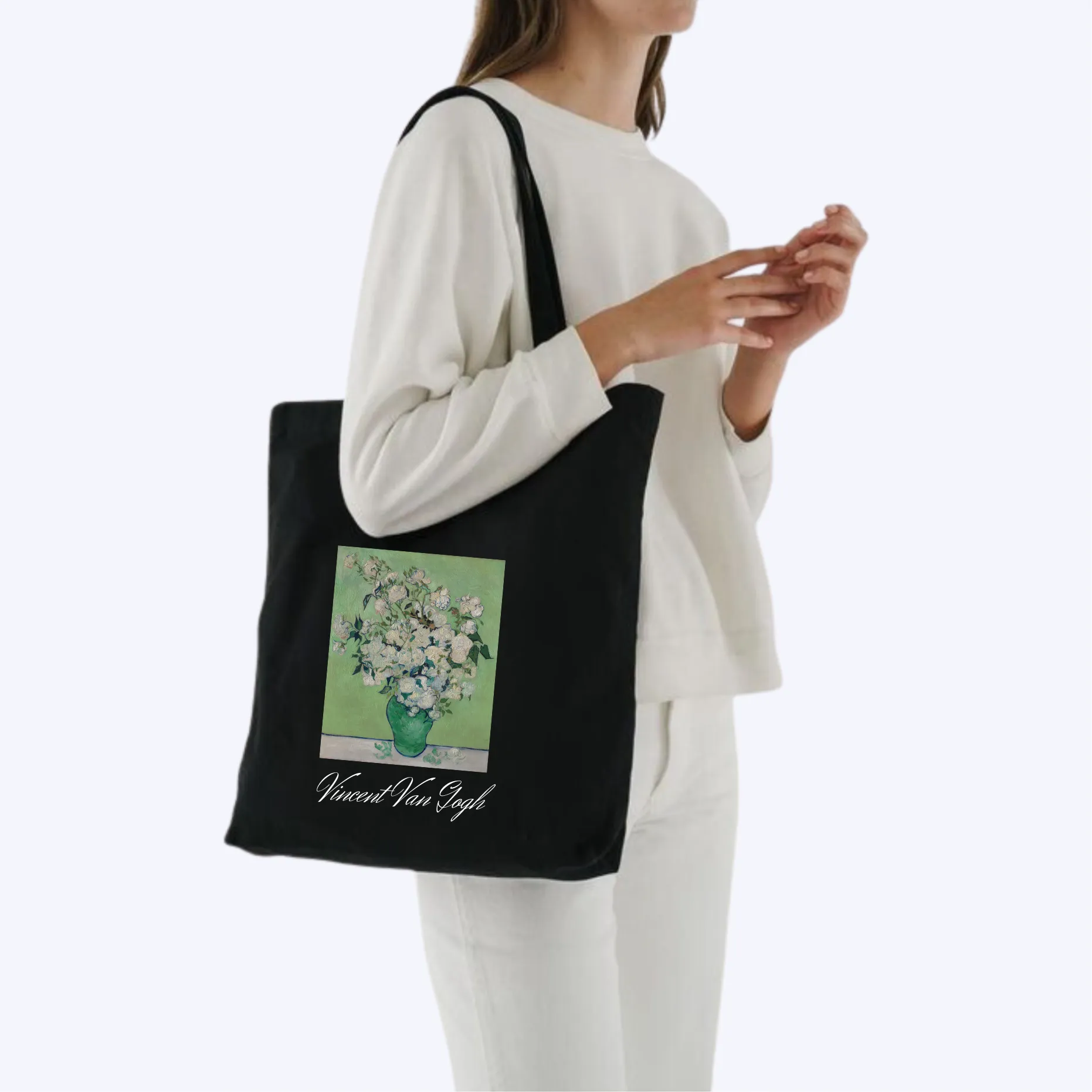 Peach Blossom Women's Cotton Printed Tote Bag With Zipper and Pouch | Pack Of 2 Combo