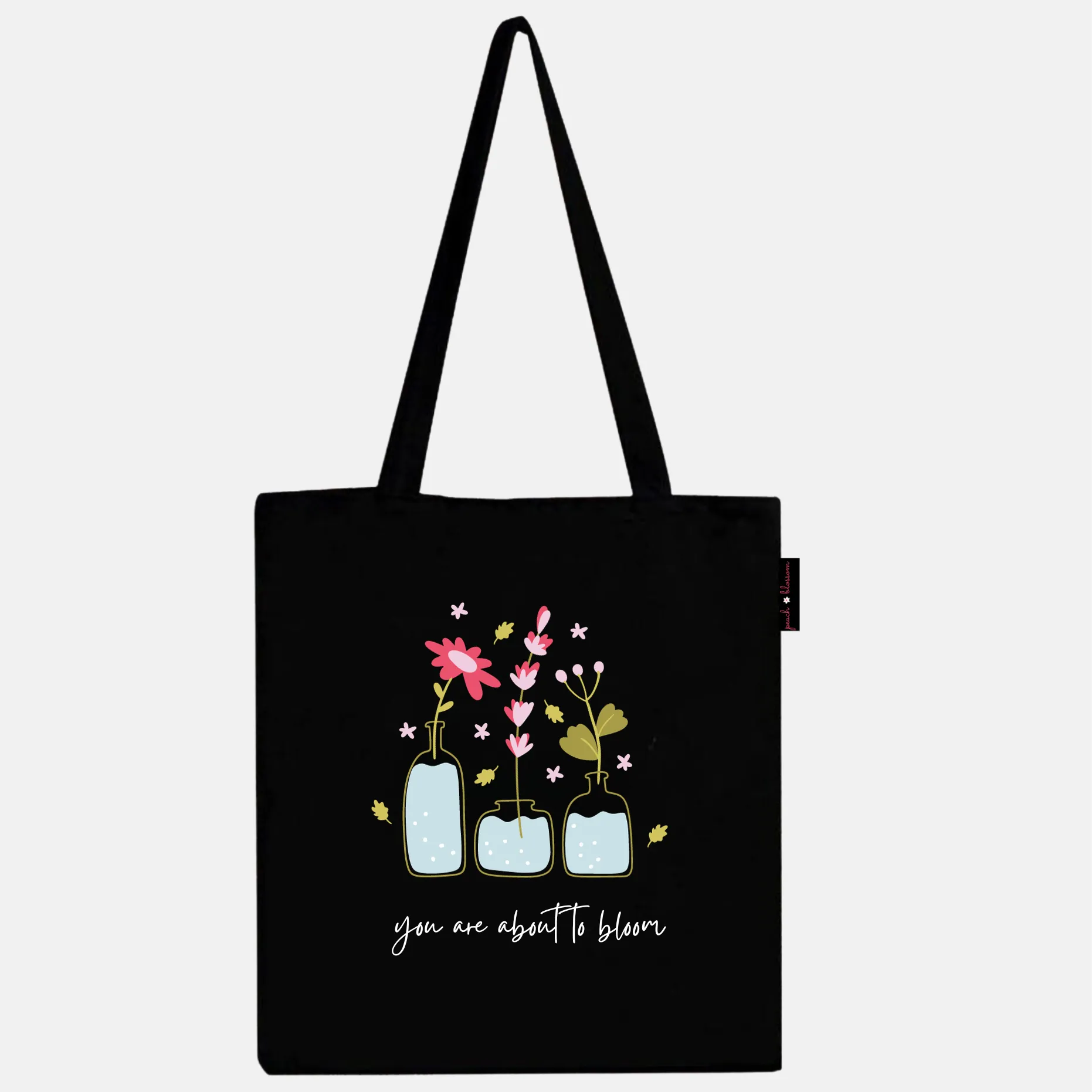 Peach Blossom Women's Cotton Printed Tote Bag With Zipper and Pouch | Pack Of 2 Combo