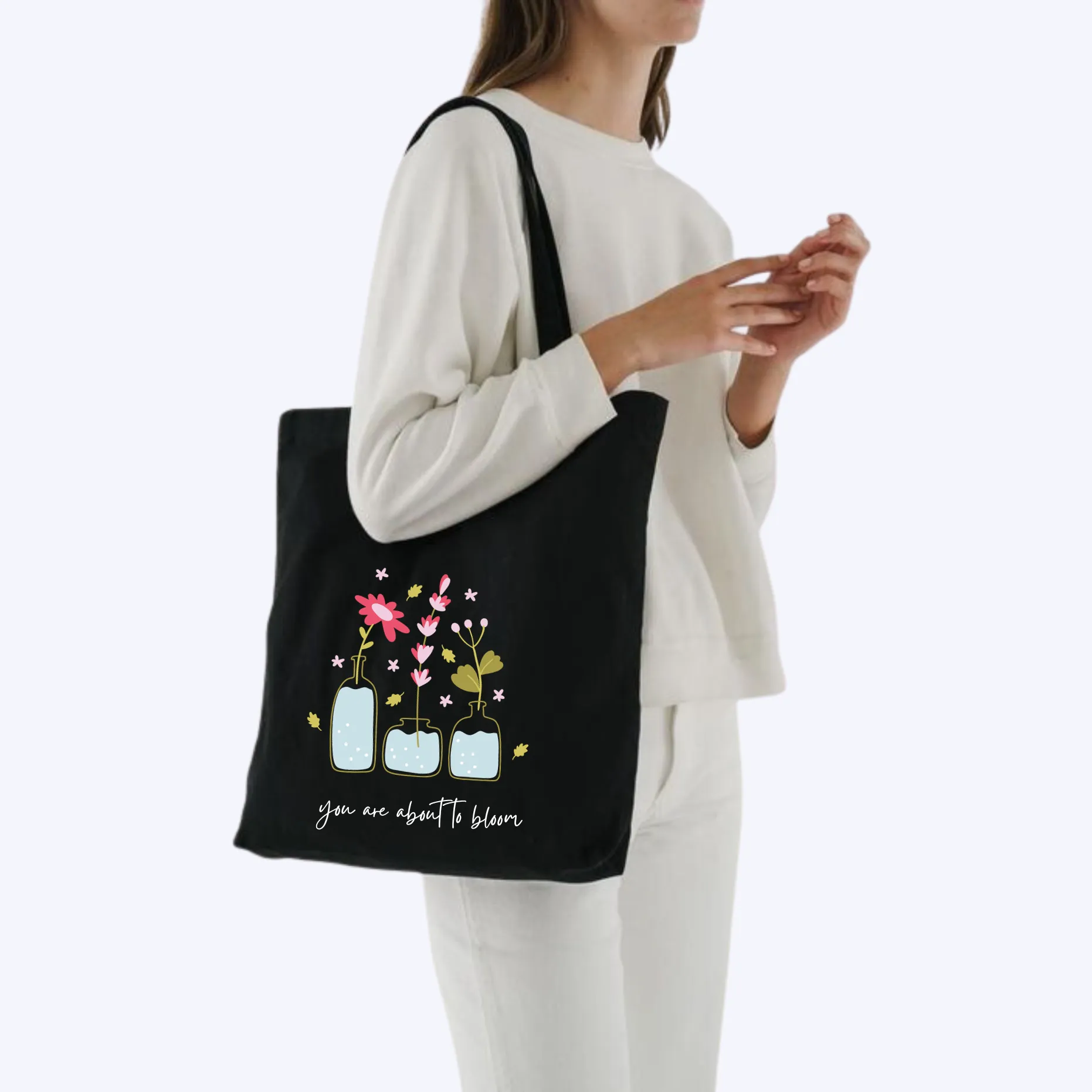 Peach Blossom Women's Cotton Printed Tote Bag With Zipper and Pouch | Pack Of 2 Combo
