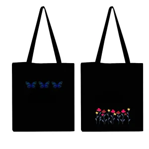 Peach Blossom Women's Cotton Printed Tote Bag With Zipper and Pouch | Pack Of 2 Combo