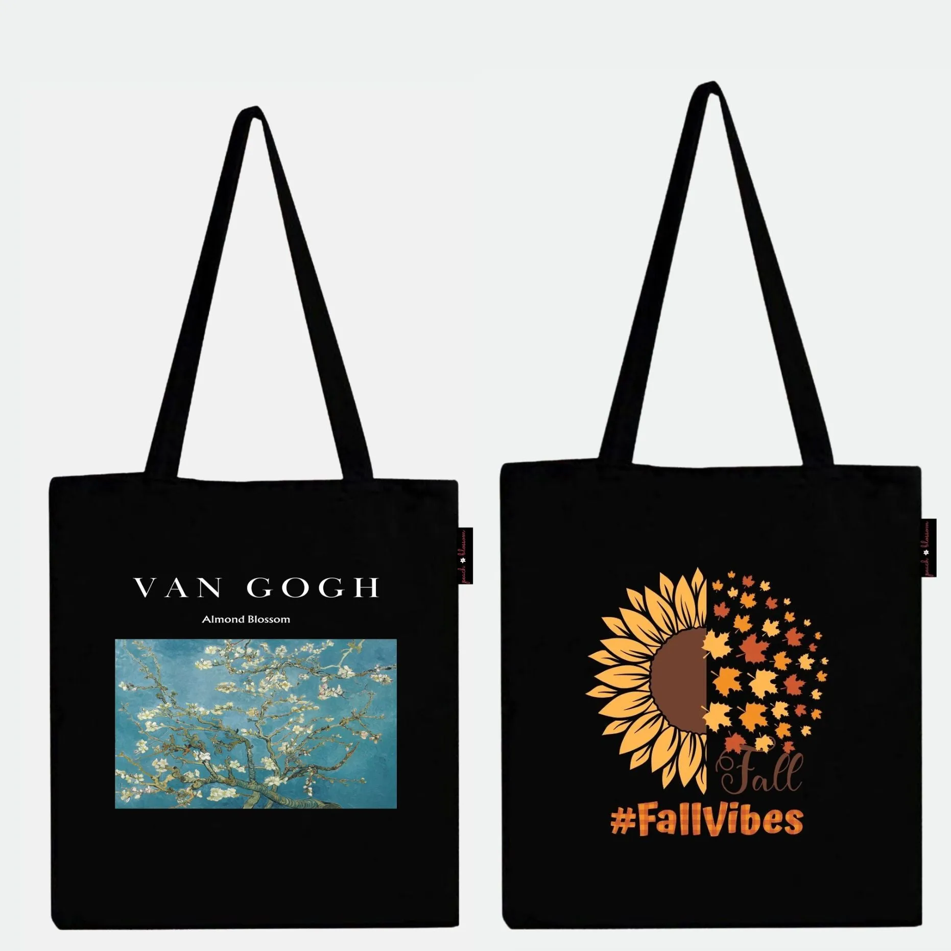 Peach Blossom Women's Cotton Printed Tote Bag With Zipper and Pouch | Pack Of 2 Combo