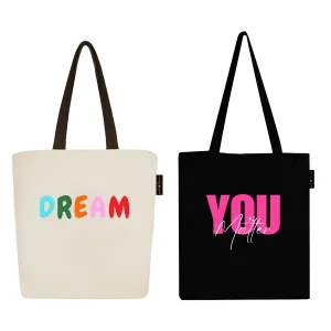Peach Blossom Women's Cotton Printed Tote Bag With Zipper and Pouch | Pack Of 2 Combo