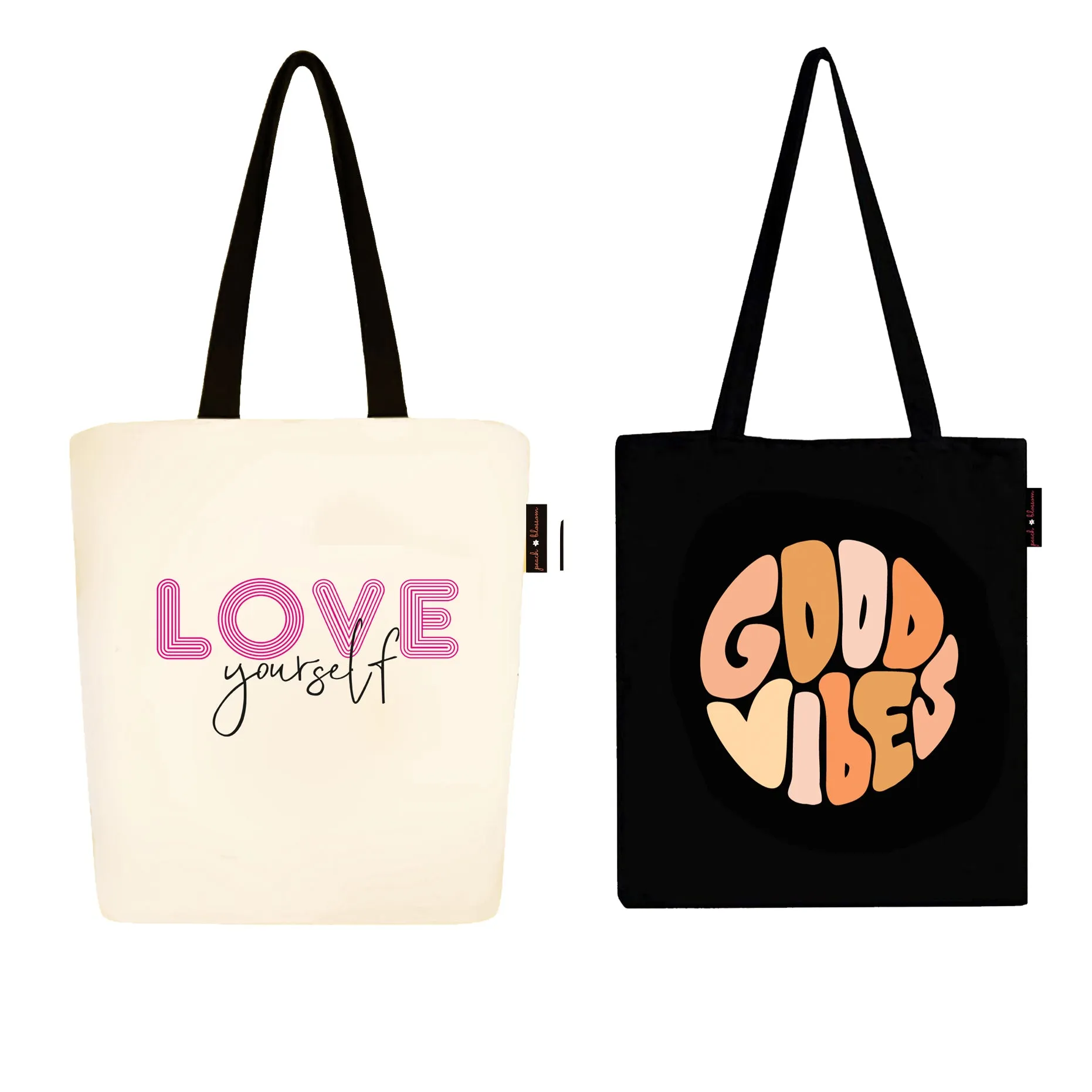 Peach Blossom Women's Cotton Printed Tote Bag With Zipper and Pouch | Pack Of 2 Combo