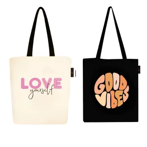 Peach Blossom Women's Cotton Printed Tote Bag With Zipper and Pouch | Pack Of 2 Combo
