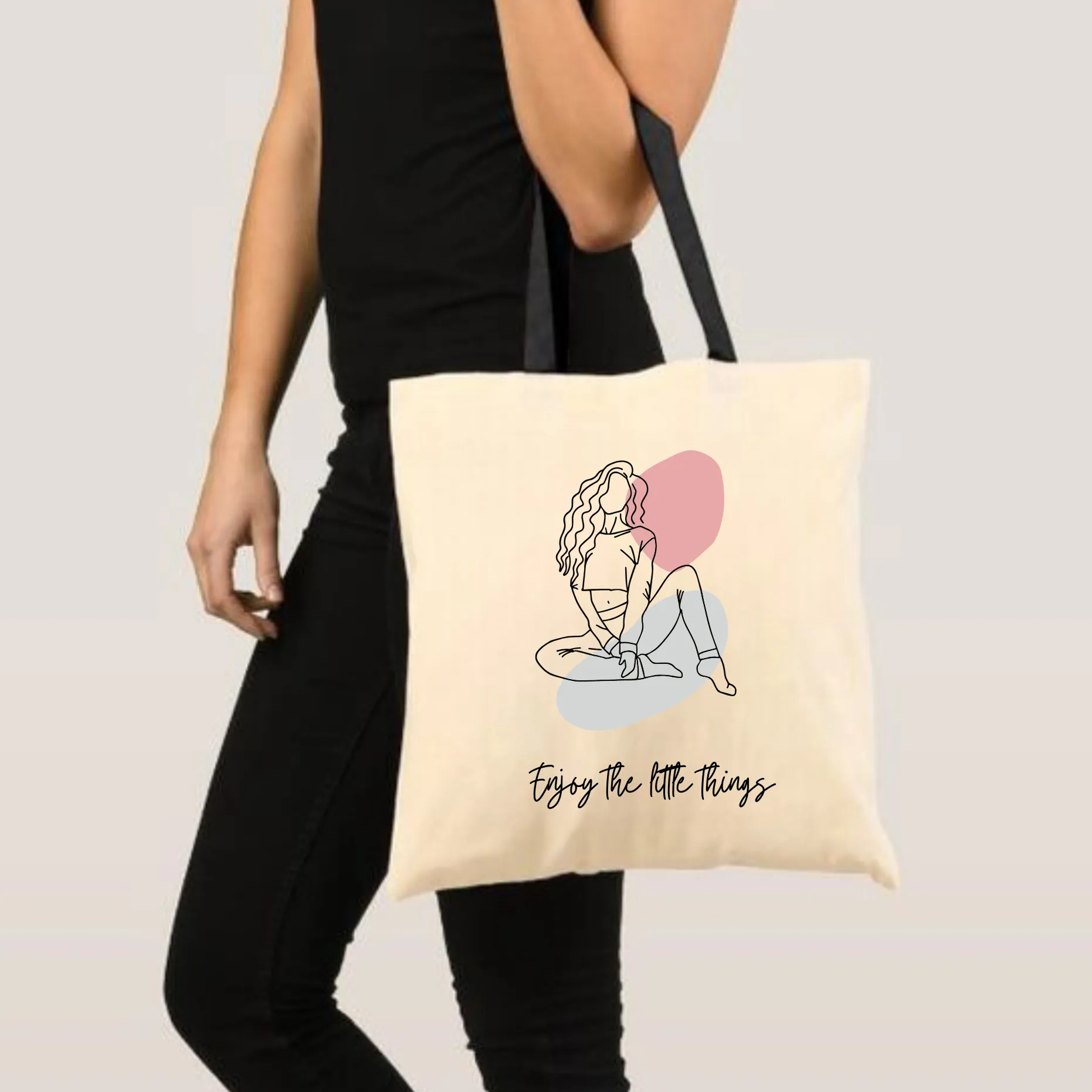 Peach Blossom Women's Cotton Printed Tote Bag With Zipper and Pouch | Pack Of 2 Combo