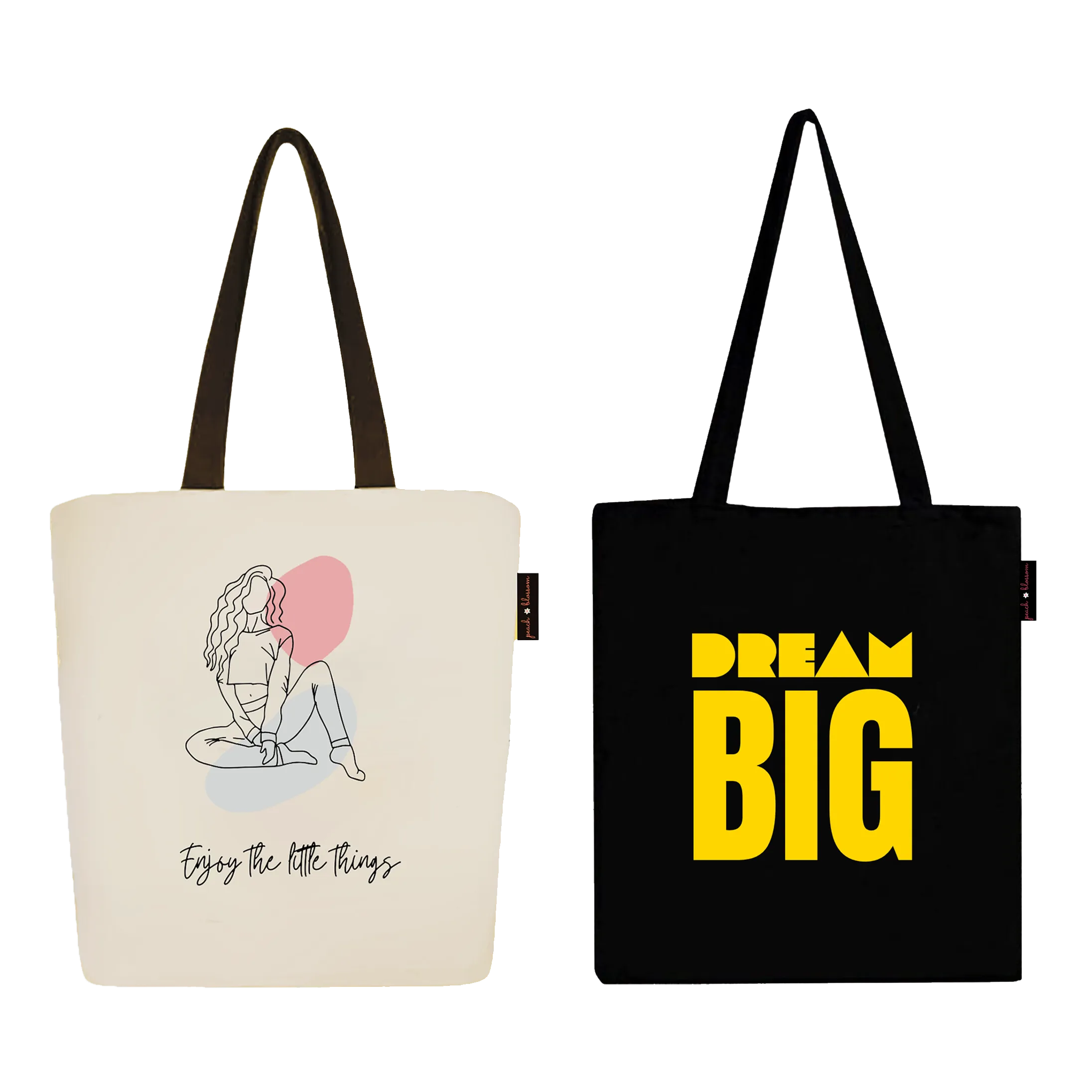 Peach Blossom Women's Cotton Printed Tote Bag With Zipper and Pouch | Pack Of 2 Combo