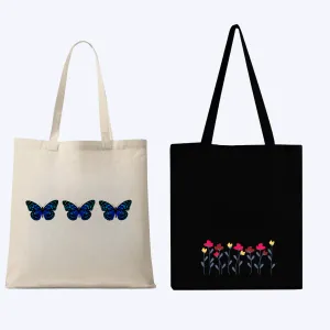 Peach Blossom Women's Cotton Printed Tote Bag With Zipper and Pouch | Pack Of 2 Combo