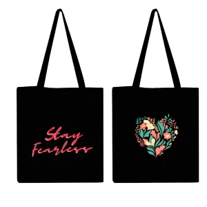 Peach Blossom Women's Cotton Printed Tote Bag With Zipper and Pouch | Pack Of 2 Combo