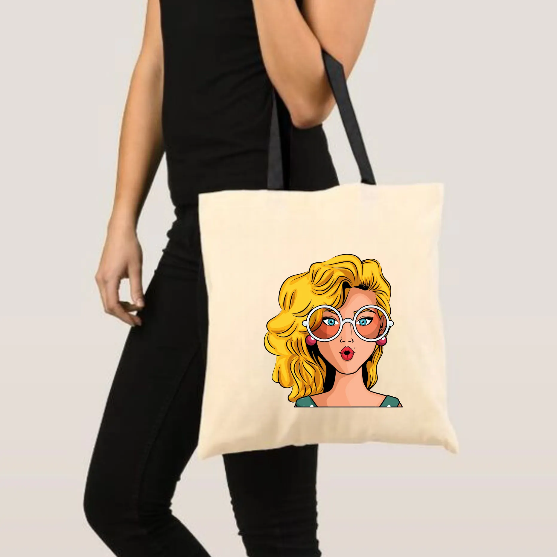 Peach Blossom Women's Cotton Printed Tote Bag With Zipper and Pouch