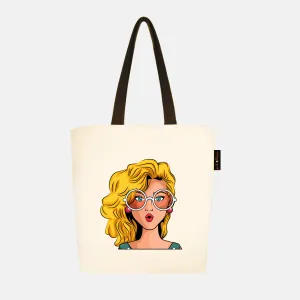 Peach Blossom Women's Cotton Printed Tote Bag With Zipper and Pouch