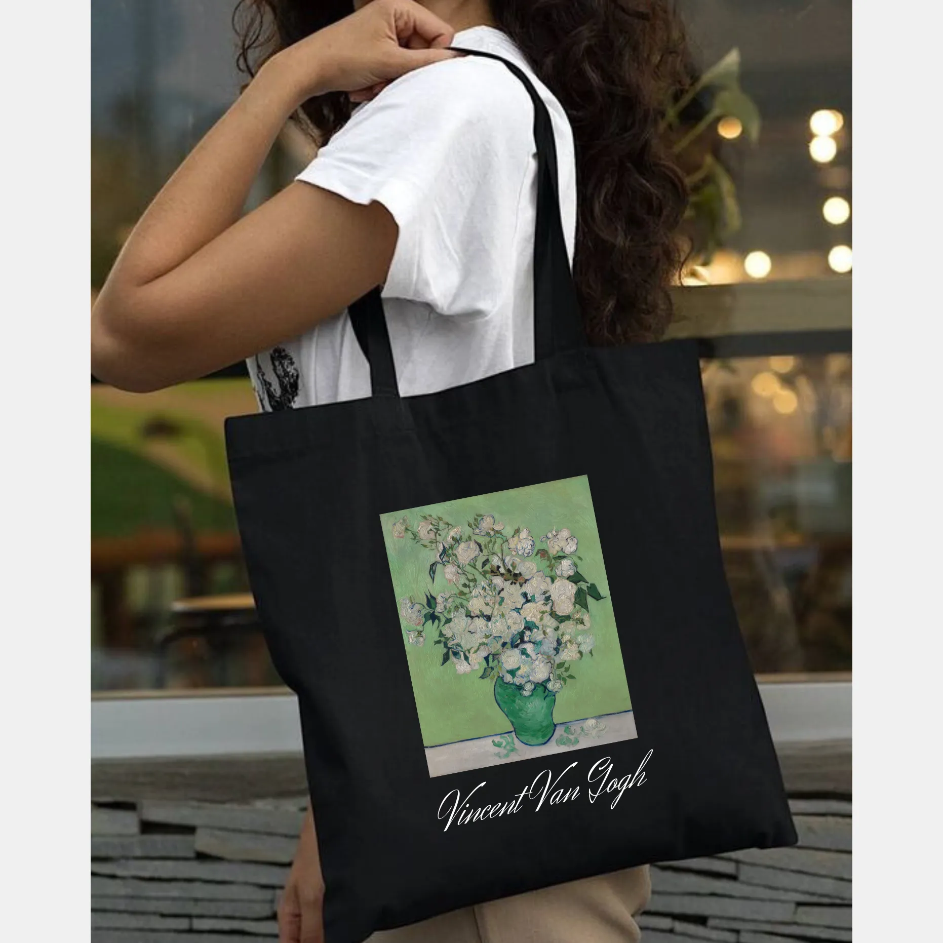 Peach Blossom Women's Cotton Printed Tote Bag With Zipper and Pouch
