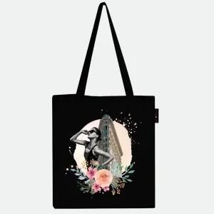 Peach Blossom Women's Cotton Printed Tote Bag With Zipper and Pouch