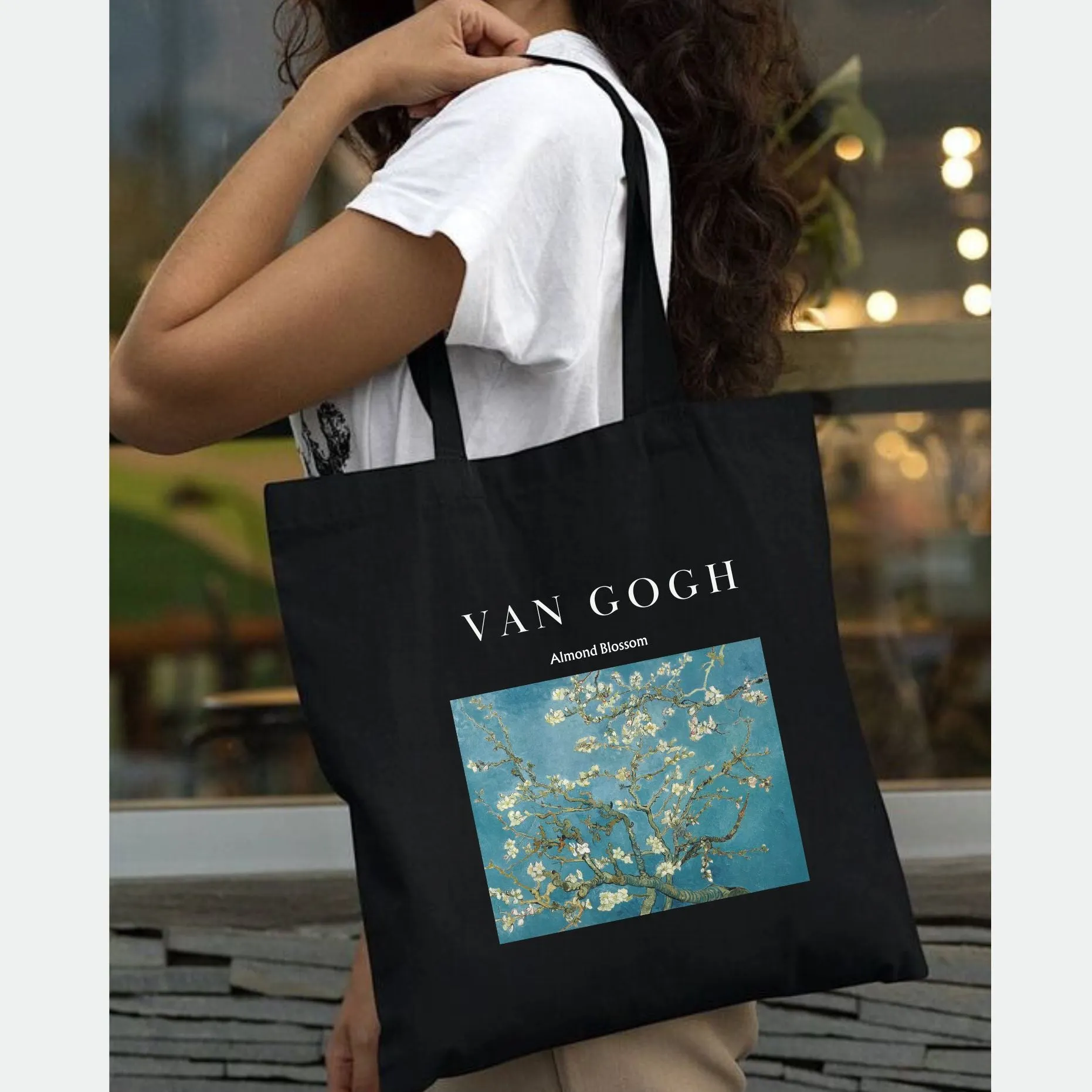 Peach Blossom Women's Cotton Printed Tote Bag With Zipper and Pouch
