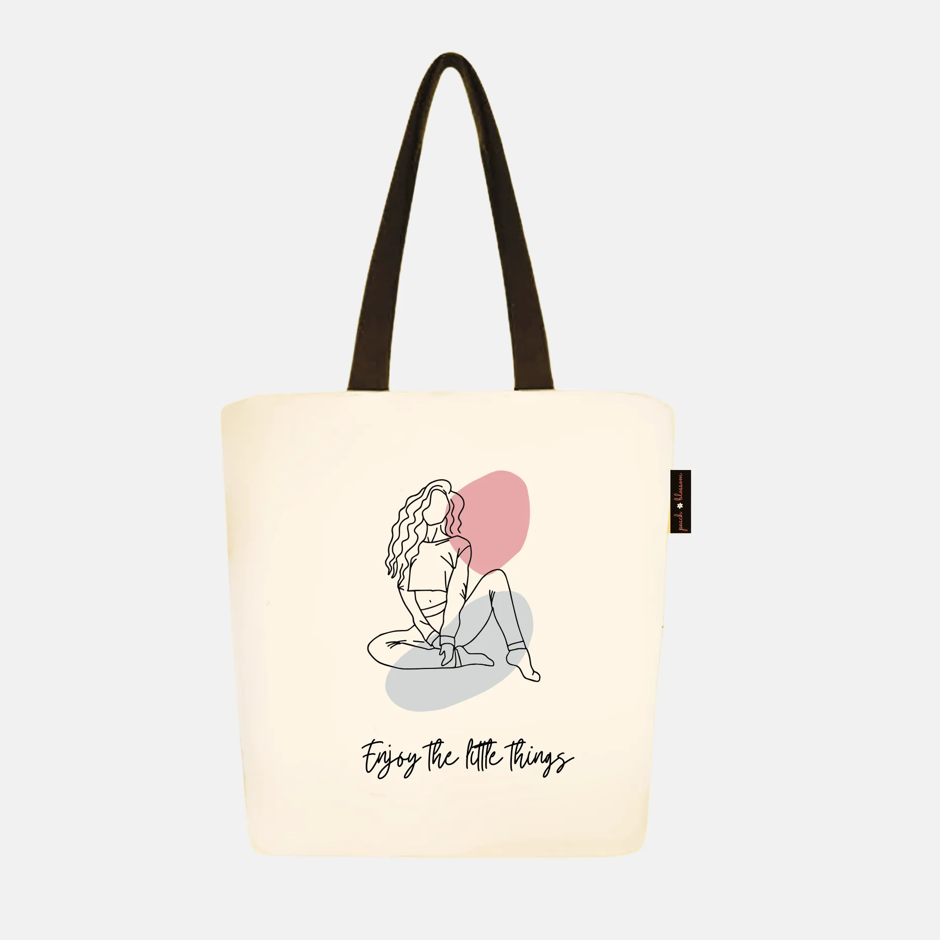 Peach Blossom Women's Cotton Printed Tote Bag With Zipper and Pouch