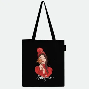 Peach Blossom Women's Cotton Printed Tote Bag With Zipper and Pouch