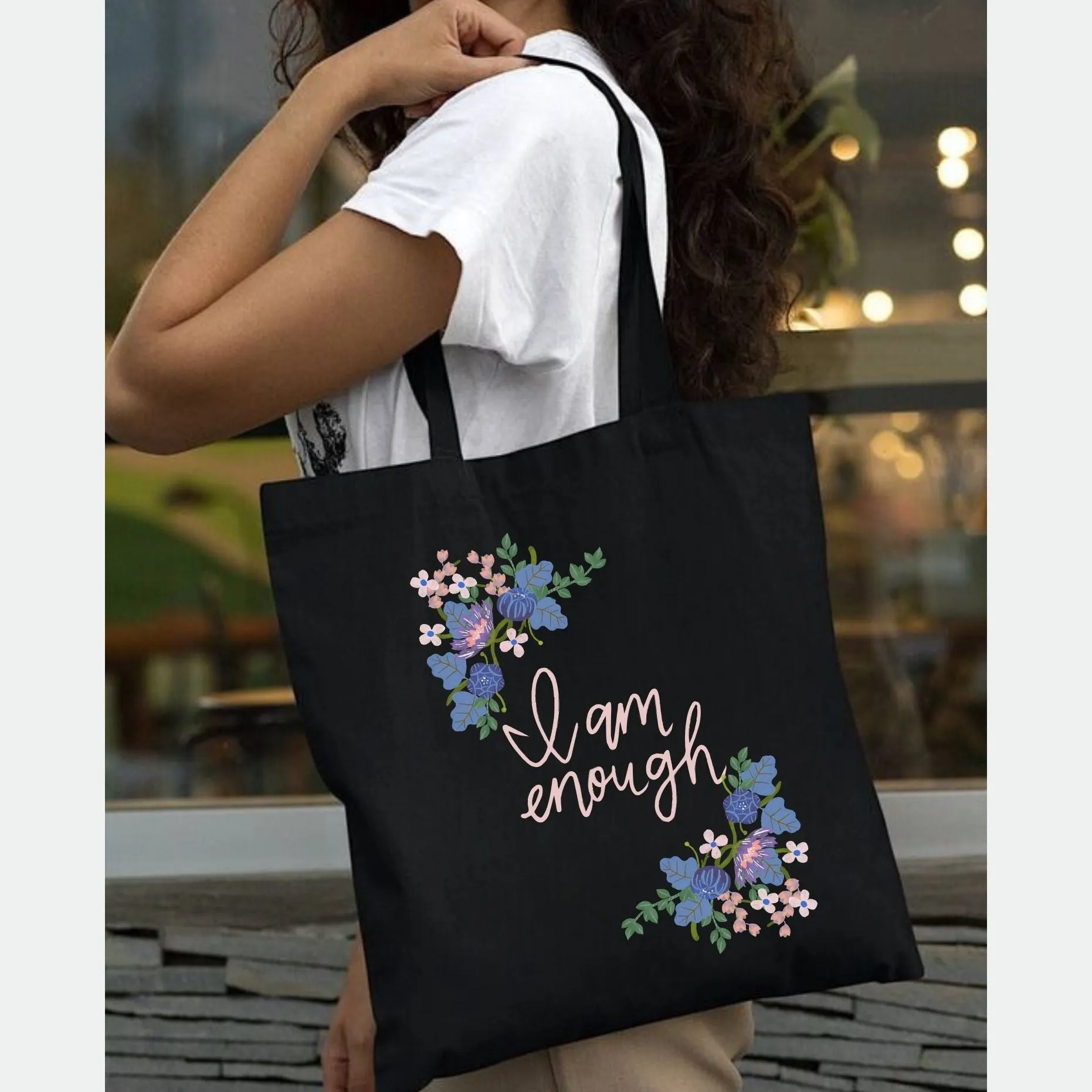 Peach Blossom Women's Cotton Printed Tote Bag With Zipper and Pouch