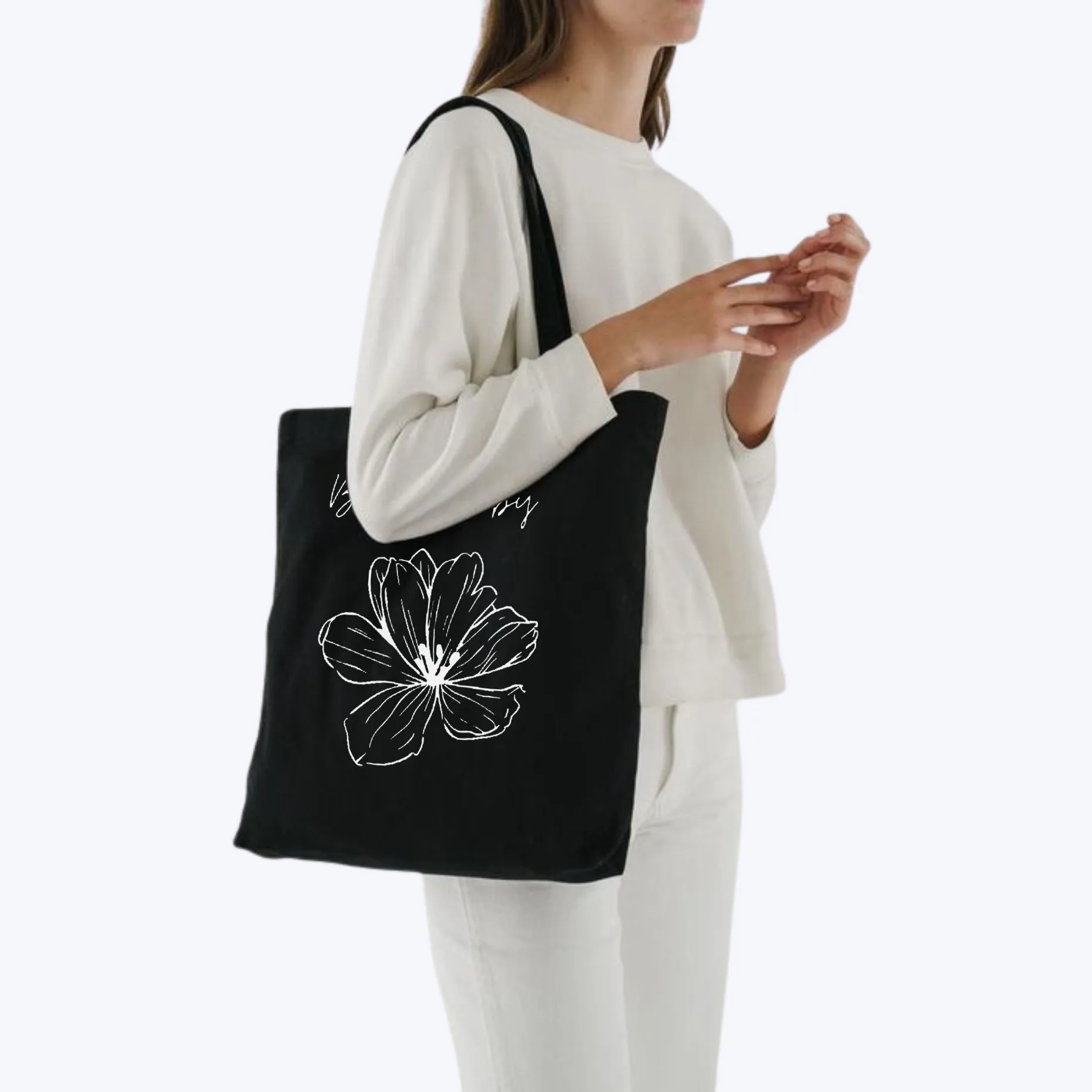 Peach Blossom Women's Cotton Printed Tote Bag With Zipper and Pouch