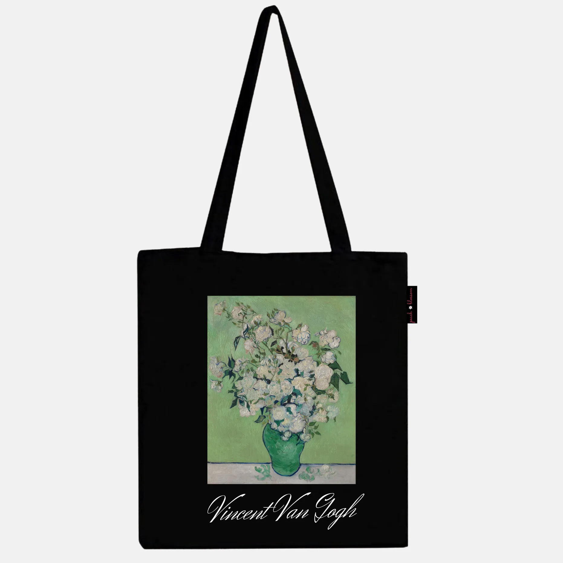 Peach Blossom Women's Cotton Printed Tote Bag With Zipper and Pouch
