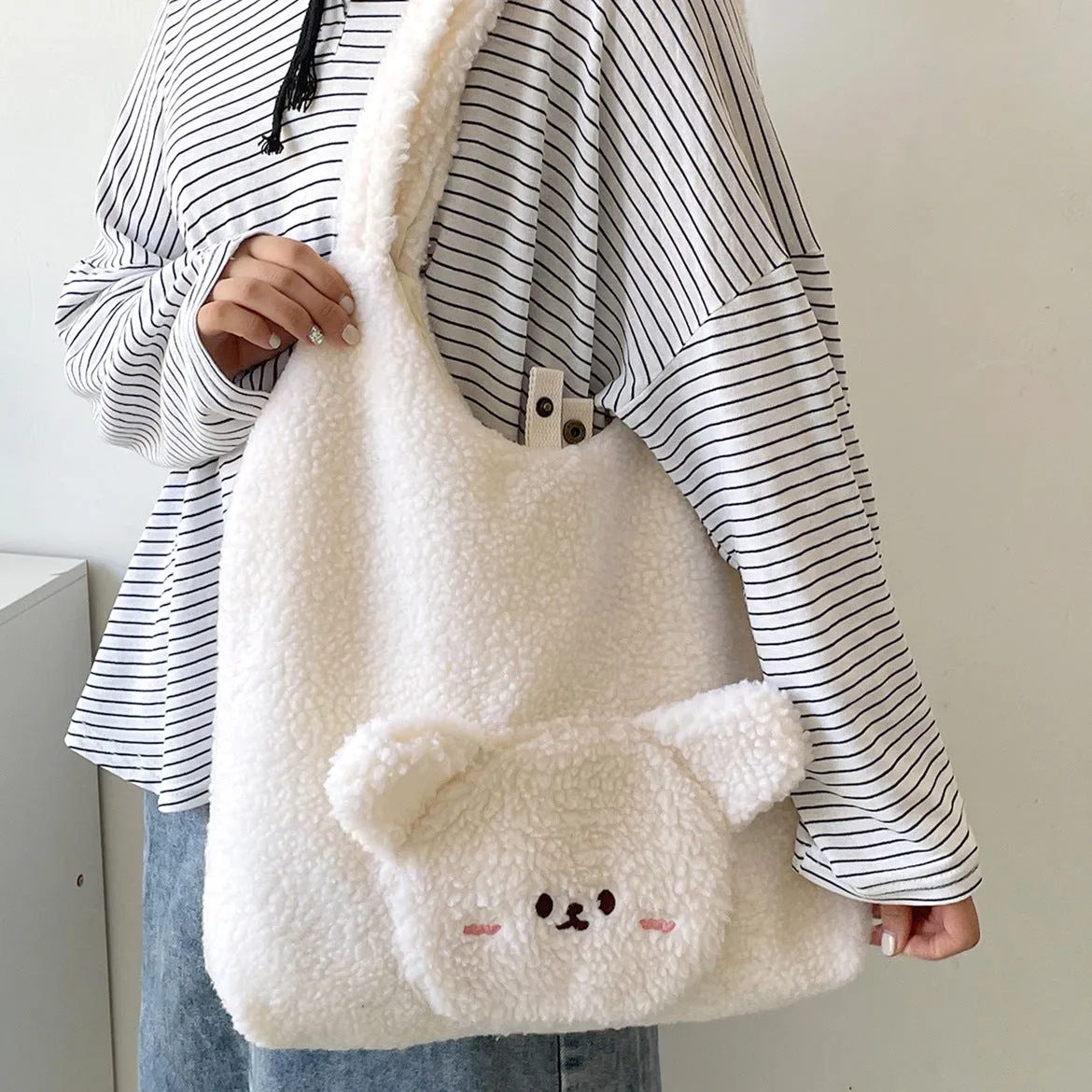 Personalized Bag For Women 3D Cartoon Bear Lamb Wool