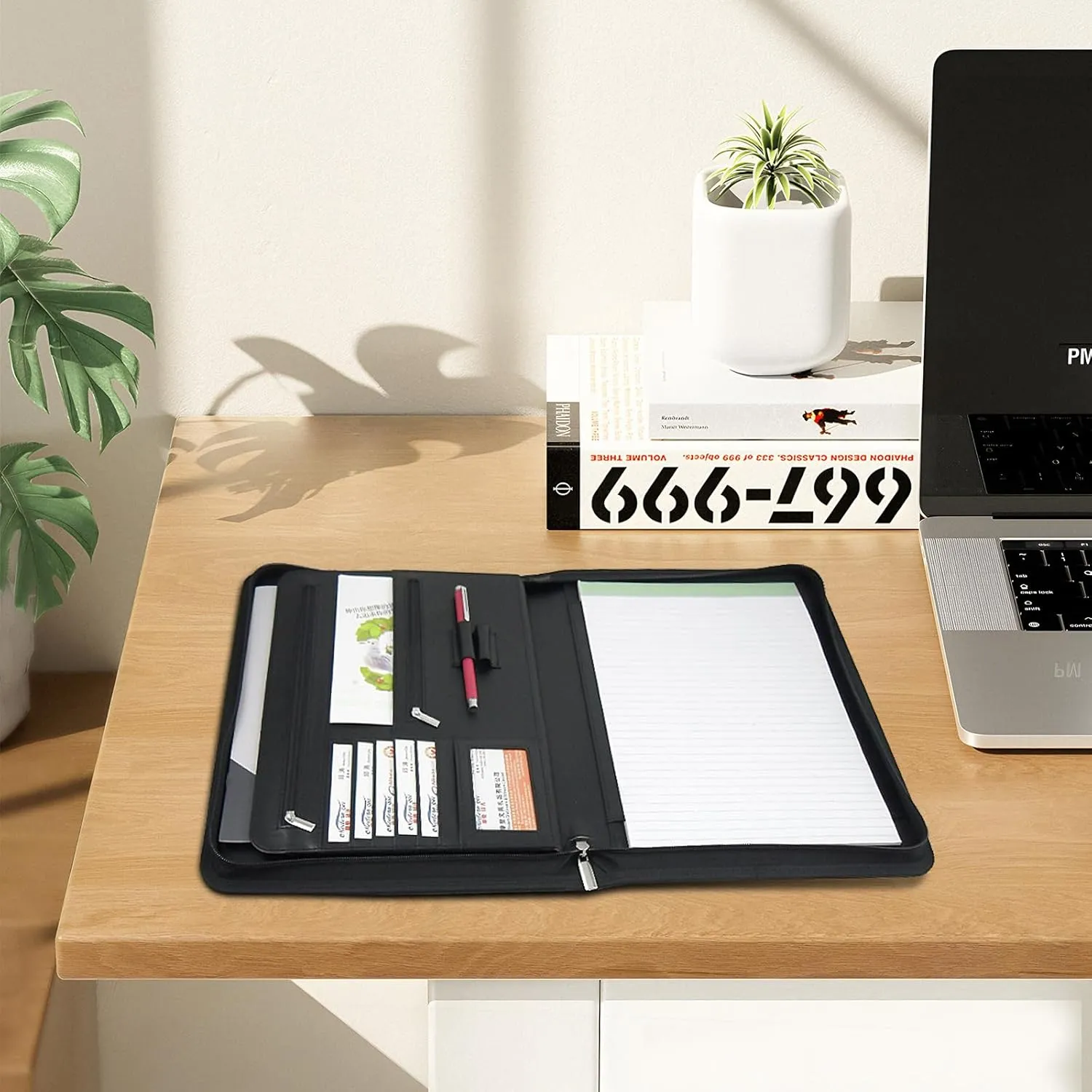 Personalized Padfolio with Zipper - Customized Leather Portfolio with Personalized Logo and Text for Resumes, Interviews, and Professional Business Use, Black