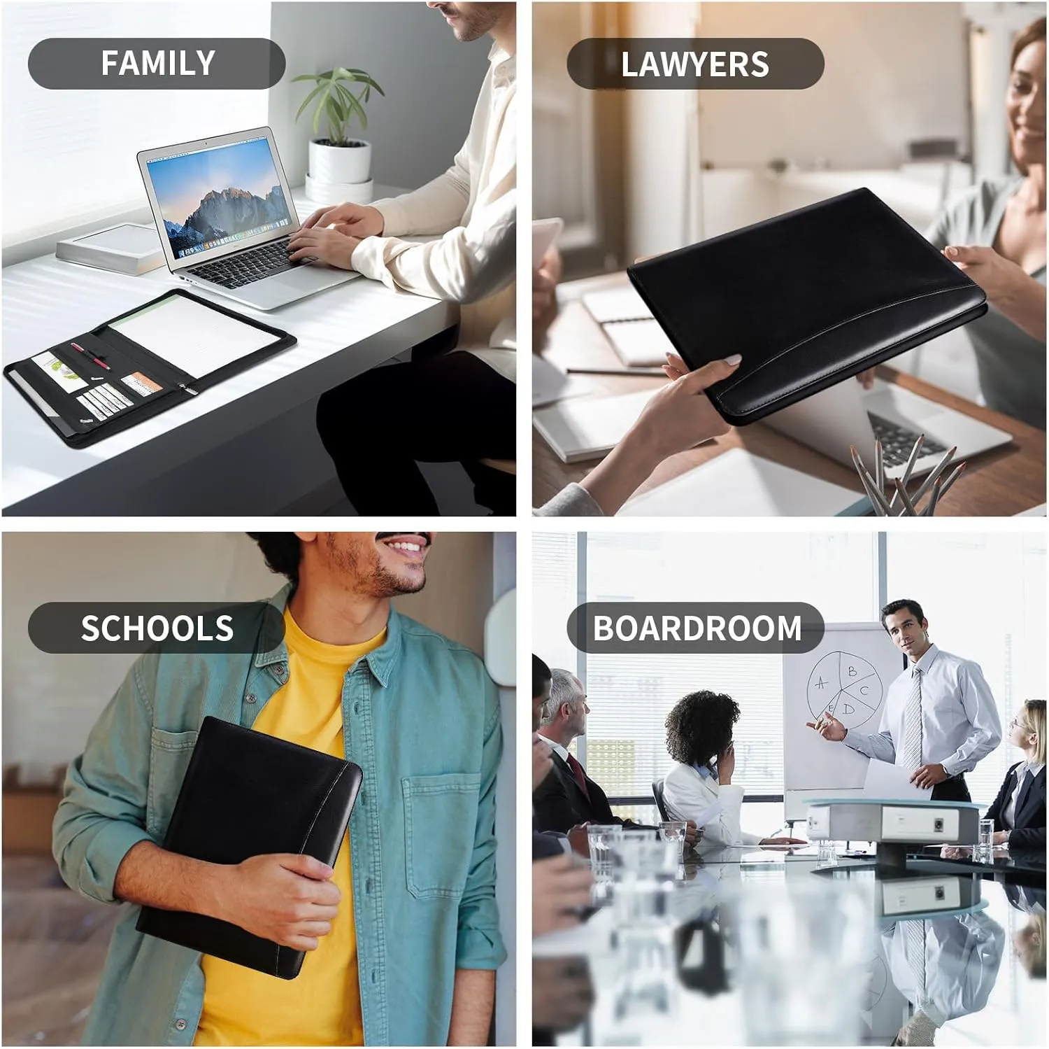 Personalized Padfolio with Zipper - Customized Leather Portfolio with Personalized Logo and Text for Resumes, Interviews, and Professional Business Use, Black