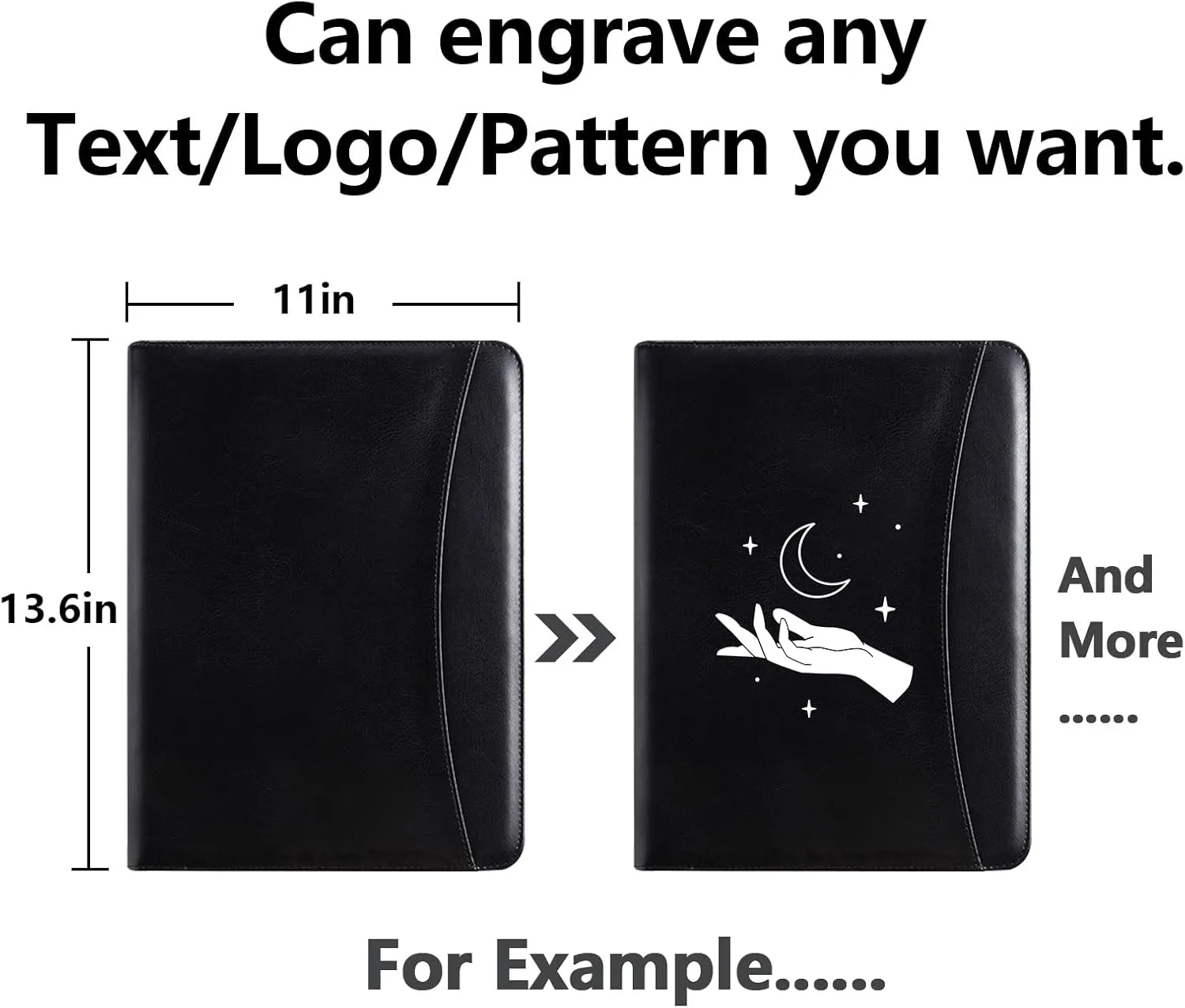 Personalized Padfolio with Zipper - Customized Leather Portfolio with Personalized Logo and Text for Resumes, Interviews, and Professional Business Use, Black