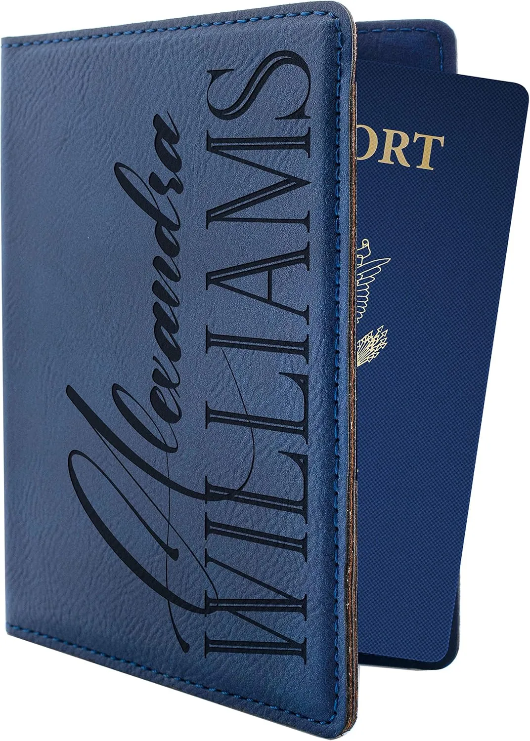Personalized Passport Holder, Leatherette Passport Cover for Women and Men, Custom Travel Accessories, Travel Wallet, Family Passport Wallet, Travel Gifts - Blue