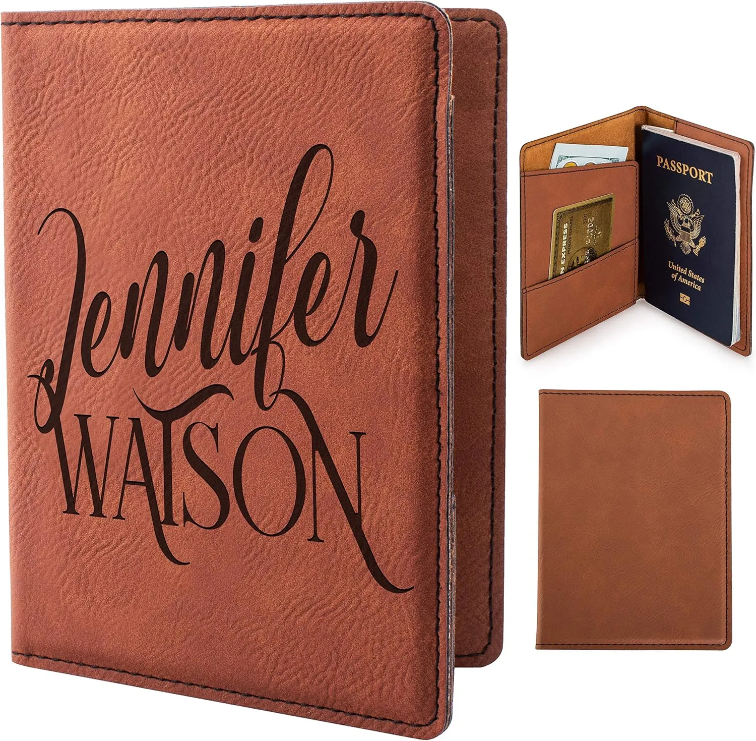 Personalized Passport Holder, Leatherette Passport Cover for Women and Men, Custom Travel Accessories, Travel Wallet, Family Passport Wallet, Travel Gifts - Rawhide Brown