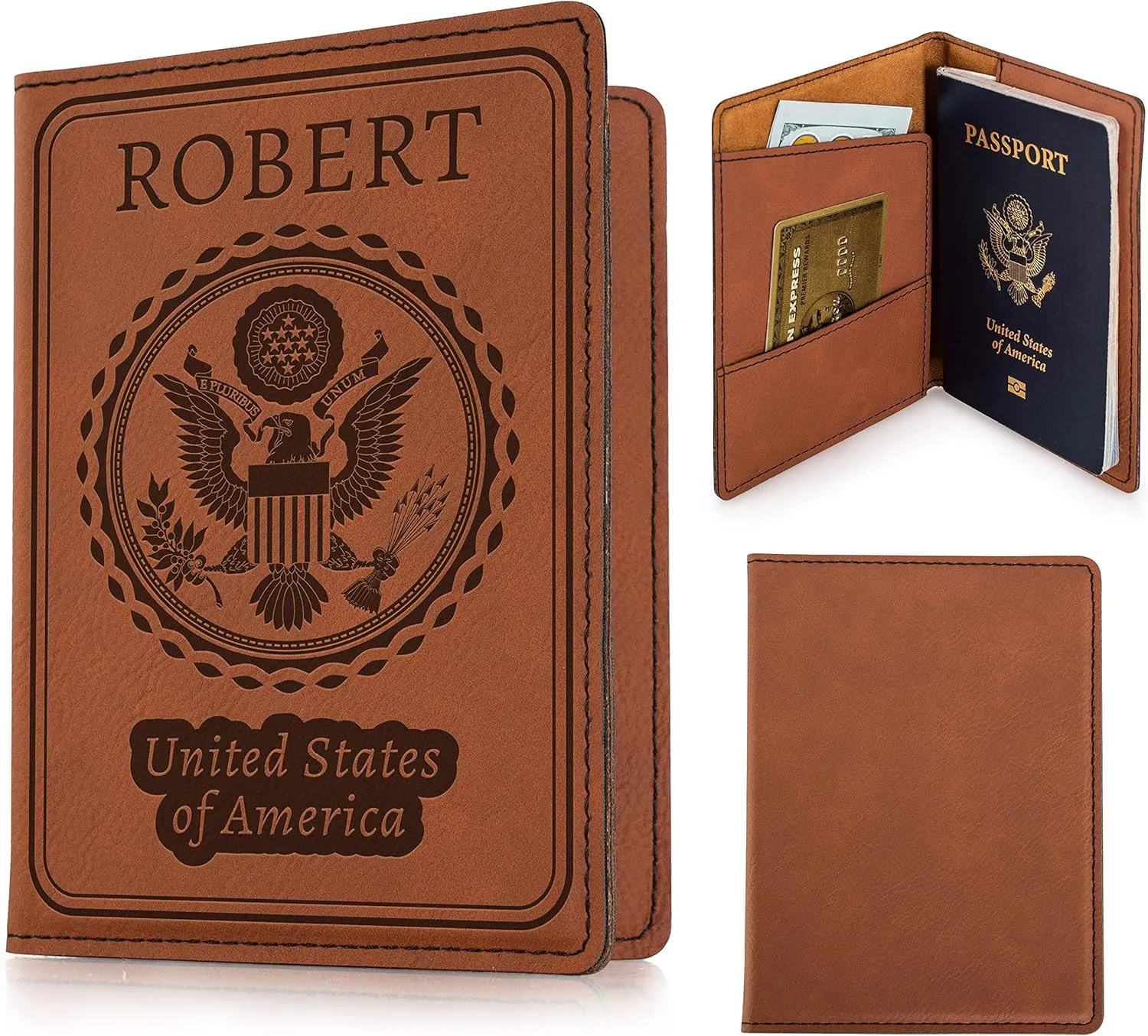 Personalized Passport Holder, Leatherette Passport Cover for Women and Men, Custom Travel Accessories, Travel Wallet, Family Passport Wallet, Travel Gifts - Rawhide Brown