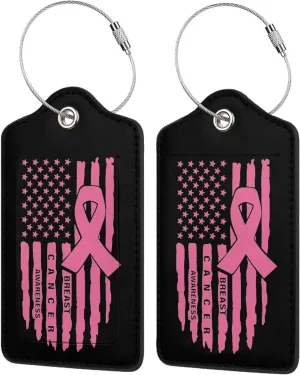 Pink Ribbon Breast Cancer Awareness Luggage Tags for Travel, Stainless Steel & Leather, Personalized Engraved, Durable Bag Tags 2 PCS