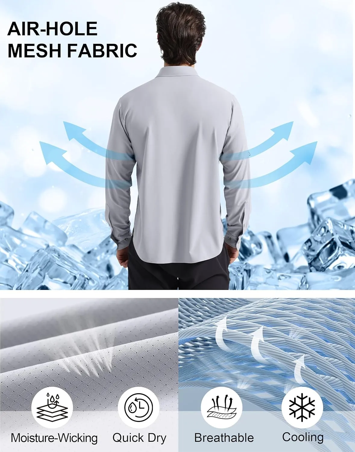 Pioneer Camp Men's Fishing Shirts Long Sleeve UPF50  Sun Protection UV Button Down Shirts Quick Dry Cooling for Hiking Safari