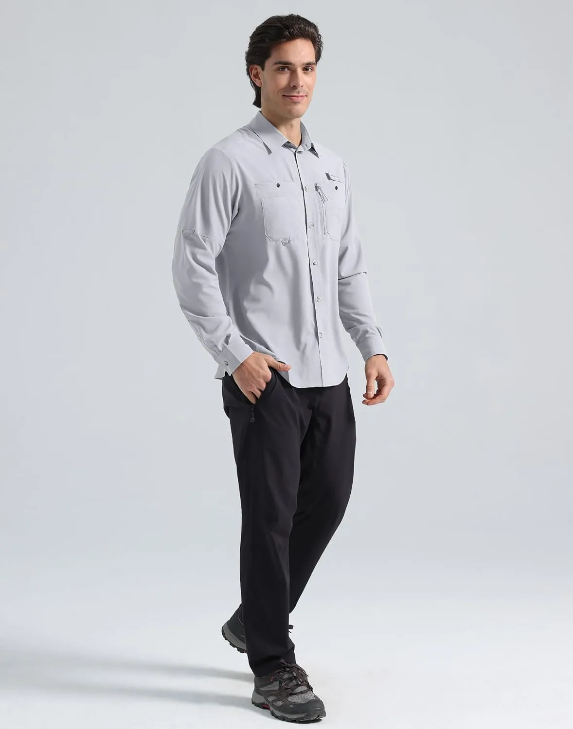 Pioneer Camp Men's Fishing Shirts Long Sleeve UPF50  Sun Protection UV Button Down Shirts Quick Dry Cooling for Hiking Safari