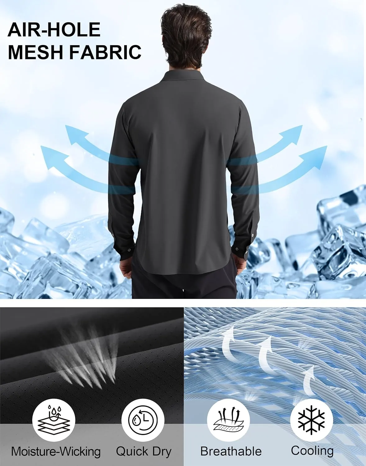 Pioneer Camp Men's Fishing Shirts Long Sleeve UPF50  Sun Protection UV Button Down Shirts Quick Dry Cooling for Hiking Safari