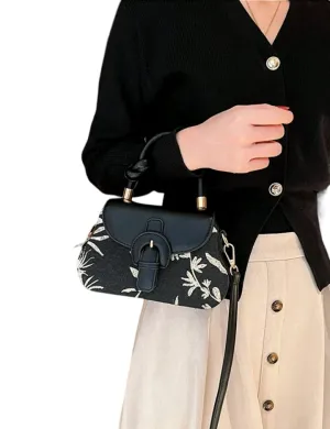 Plant Pattern Buckle Decor Flap Square Bag