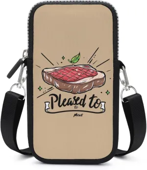 Pleased to Meat Funny Crossbody Phone Bag Mini Shoulder Bag Cute Cell Phone Purse for Men Women