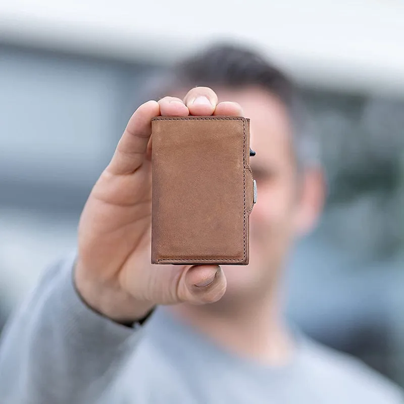 Pop-Up RFID Protection Genuine Leather Wallet