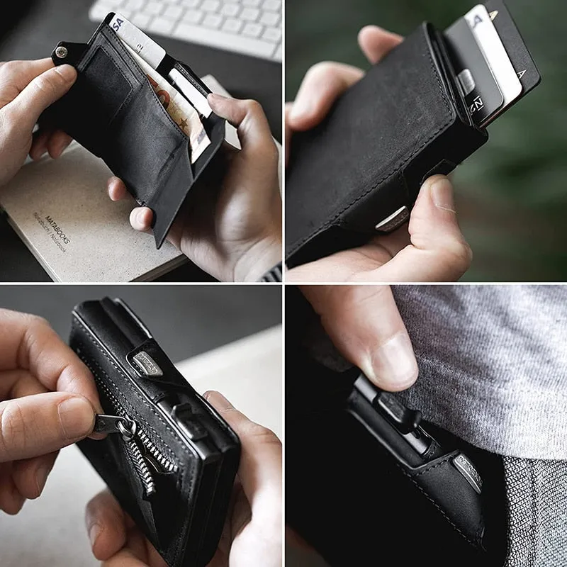 Pop-Up RFID Protection Genuine Leather Wallet