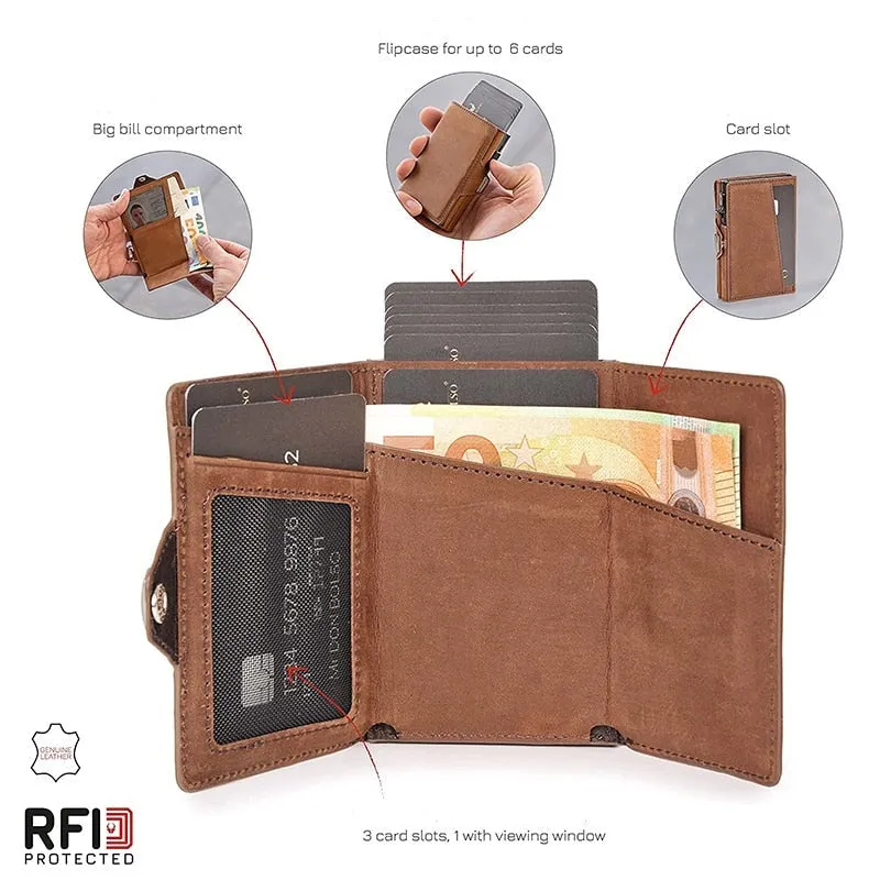 Pop-Up RFID Protection Genuine Leather Wallet
