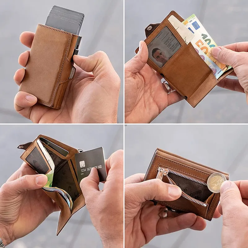 Pop-Up RFID Protection Genuine Leather Wallet
