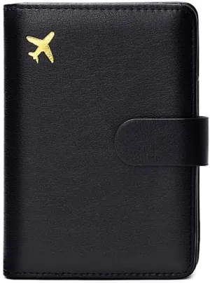 PORRASSO Passport Holder Travel Wallet with RFID Blocking Card Case Organiser PU Travel Accessories Lightweight Passport Cover for Men Women Black