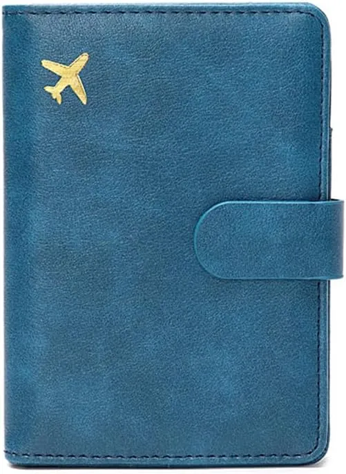 PORRASSO Passport Holder Travel Wallet with RFID Blocking Card Case Organiser PU Travel Accessories Lightweight Passport Cover for Men Women Blue