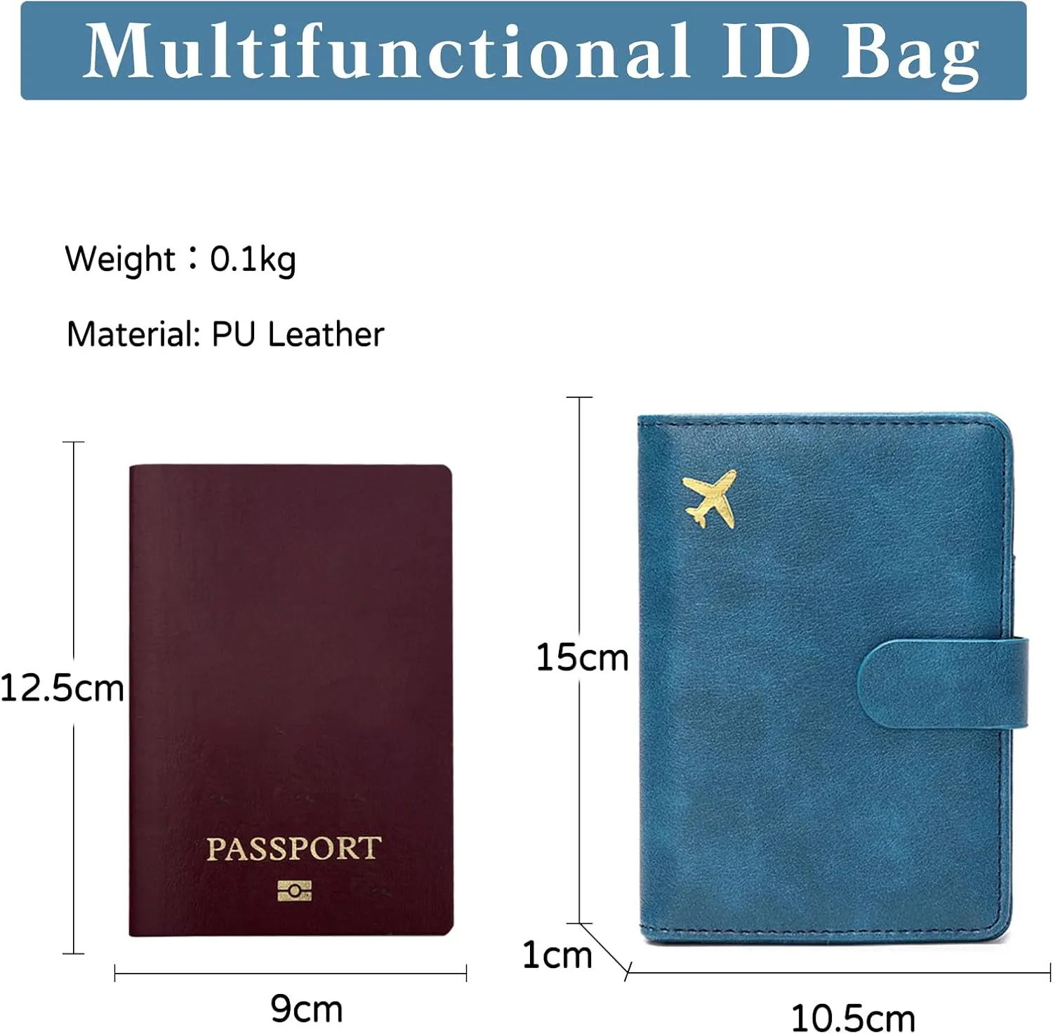 PORRASSO Passport Holder Travel Wallet with RFID Blocking Card Case Organiser PU Travel Accessories Lightweight Passport Cover for Men Women Blue